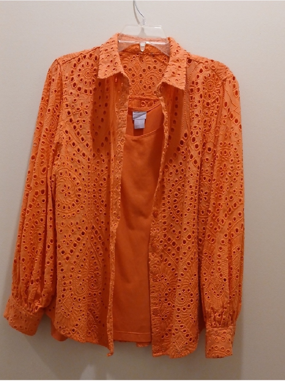 Chico's Bright Orange Eyelet Button-Up with matching tank